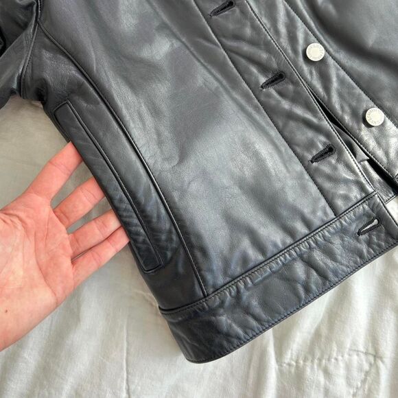 Amazing Y2K Vintage Banana Republic Black Leather Moto Jacket XS Womens - Picture 4 of 5